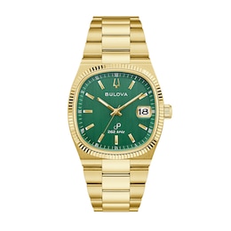 Men’s Bulova Gold-Tone IP Analog Watch with Green Dial (Model: 97B237)