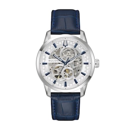 Men’s Bulova Dress Classic Sutton Automatic Watch with Silver-Tone Dial and Blue Leather Strap (Model: 96A330)
