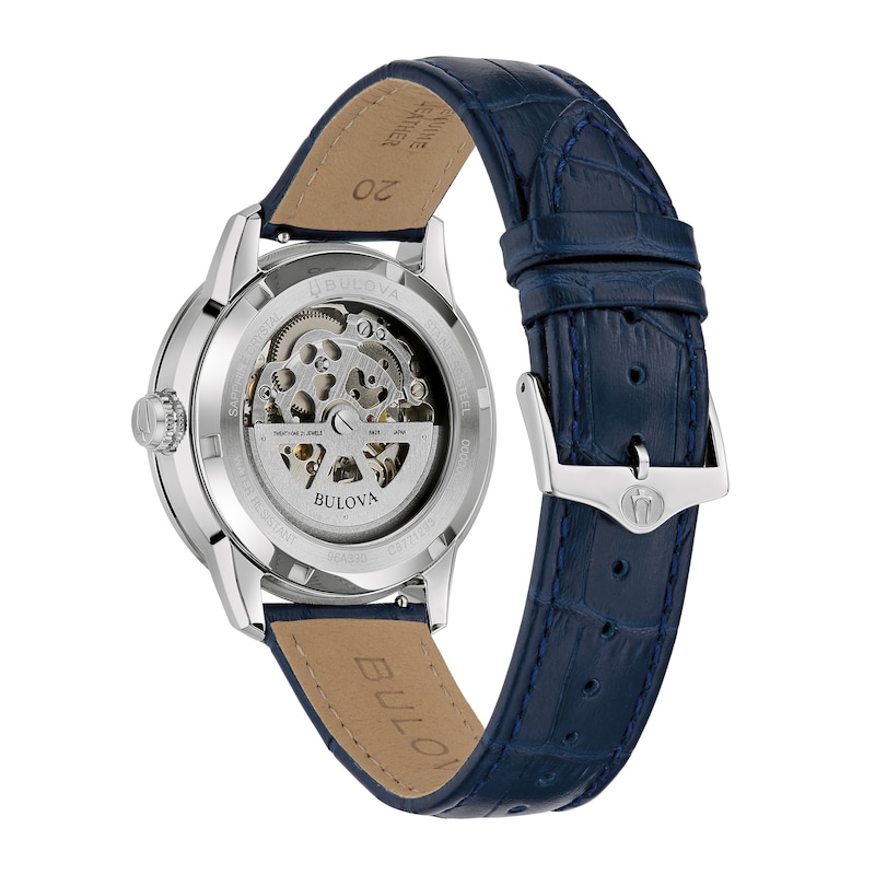 Main Image 3 of Men’s Bulova Dress Classic Sutton Automatic Watch with Silver-Tone Dial and Blue Leather Strap (Model: 96A330)