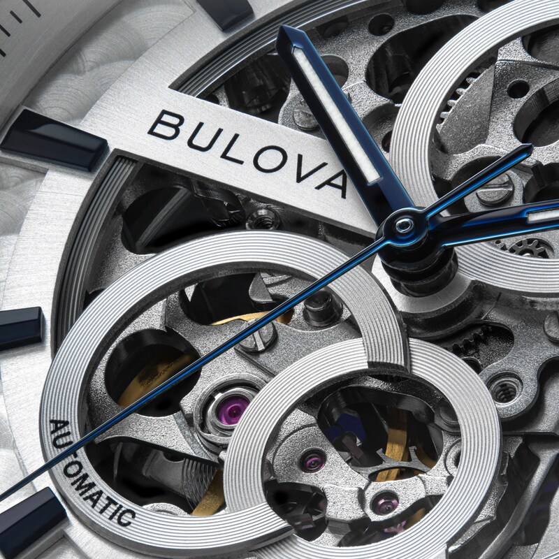 Main Image 4 of Men’s Bulova Dress Classic Sutton Automatic Watch with Silver-Tone Dial and Blue Leather Strap (Model: 96A330)