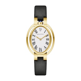 Ladies’ Bulova Rubaiyat Gold-Tone IP Analog Watch with White Dial and Diamond Accent (Model: 97P180)