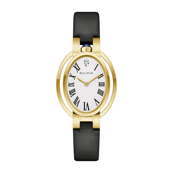 Ladiesâ Bulova Rubaiyat Gold-Tone IP Analog Watch with White Dial and Diamond Accent (Model: 97P180)