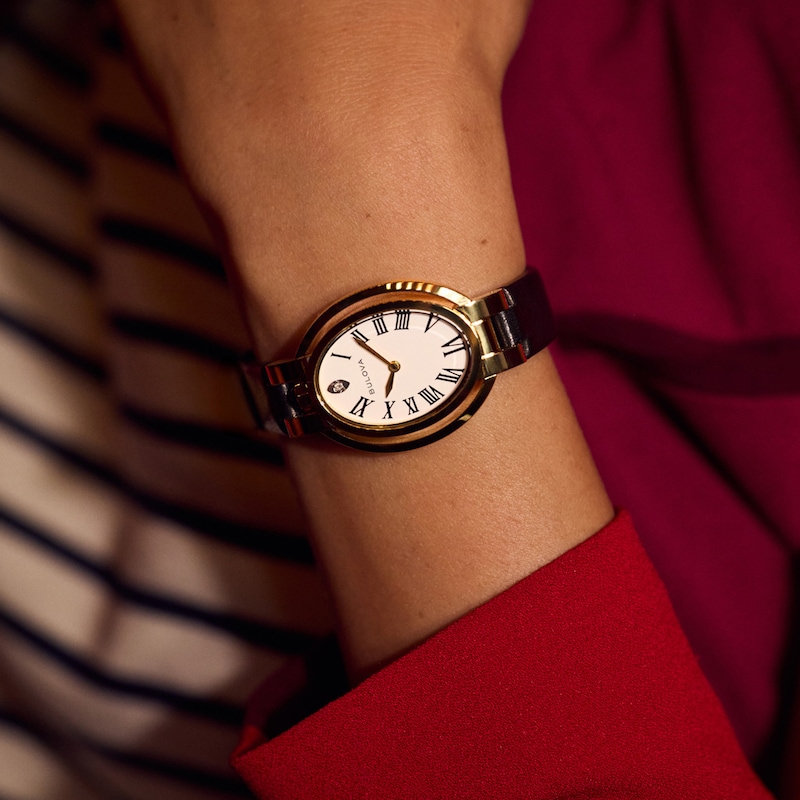 Main Image 5 of Ladies’ Bulova Rubaiyat Gold-Tone IP Analog Watch with White Dial and Diamond Accent (Model: 97P180)