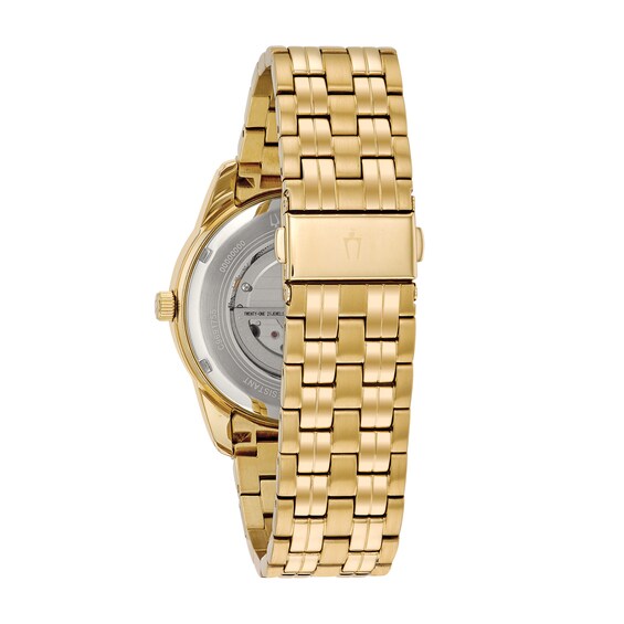 Menâs Bulova Classic Gold-Tone IP Automatic Chronograph Watch with Blue Dial (Model: 97A131)