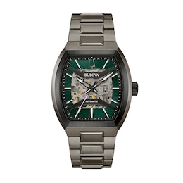 Men’s Bulova Machina Gray IP Tonneau Automatic Watch with Green Dial (Model: 98A321)