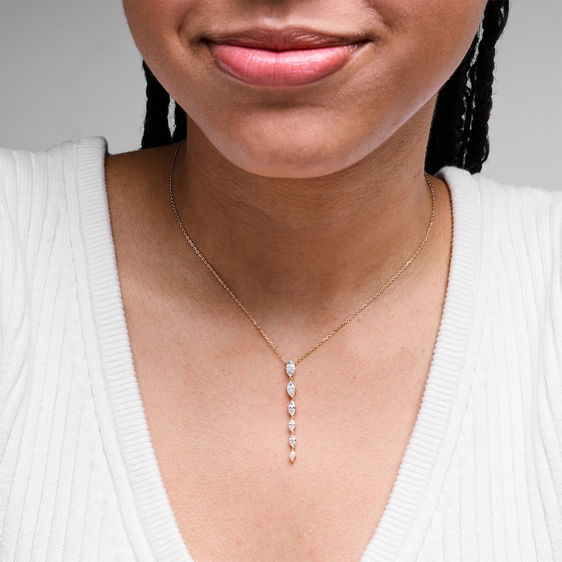 Main Image 2 of 1 CT. T.W. Marquise-Cut Certified Lab-Grown Diamond Tapered Drop Necklace in 10K Gold (F/VS2)