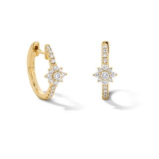 1/3 CT. T.W. Lab-Grown Diamond Lined Starburst Hoop Earrings in 10K Gold (F/VS2)