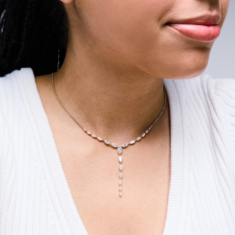 Main Image 2 of 2-3/4 CT. T.W. Marquise-Cut Certified Lab-Grown Diamond “Y” Necklace in 10K Gold (F/VS2)