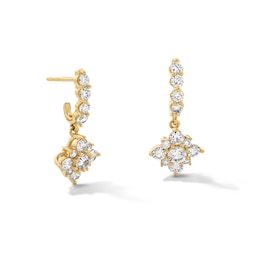 1 CT. T.W. Certified Lab-Grown Diamond J-Hoop Starburst Drop Earrings in 10K Gold (F/VS2)
