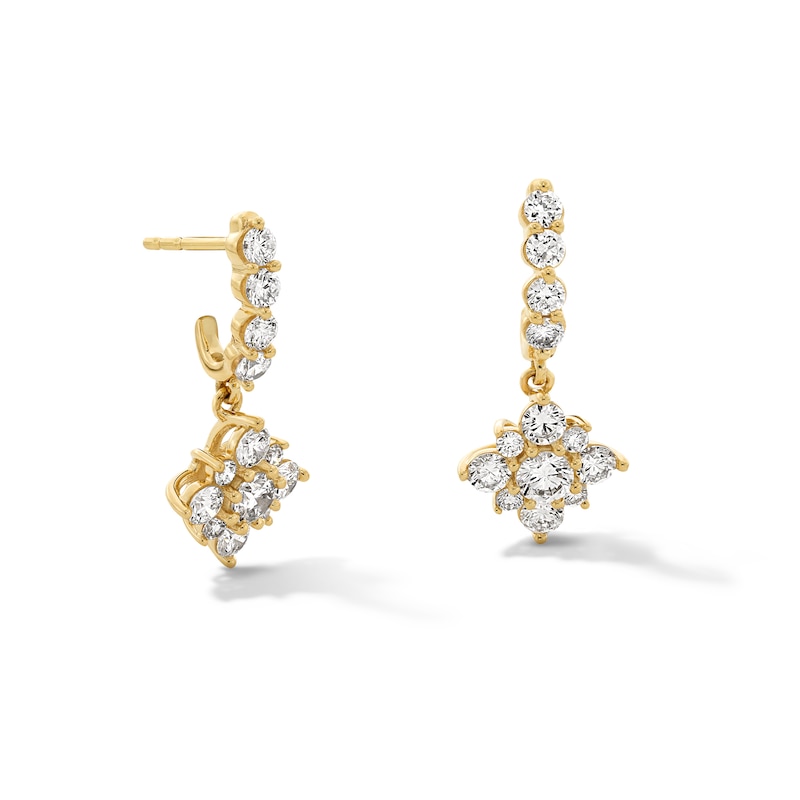 Main Image 1 of 1 CT. T.W. Certified Lab-Grown Diamond J-Hoop Starburst Drop Earrings in 10K Gold (F/VS2)