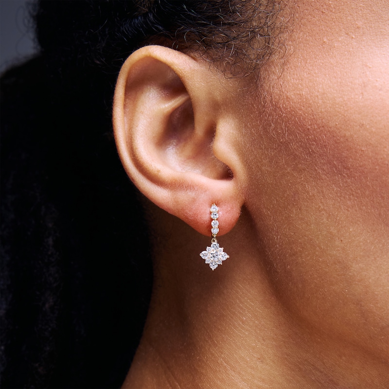Main Image 2 of 1 CT. T.W. Certified Lab-Grown Diamond J-Hoop Starburst Drop Earrings in 10K Gold (F/VS2)