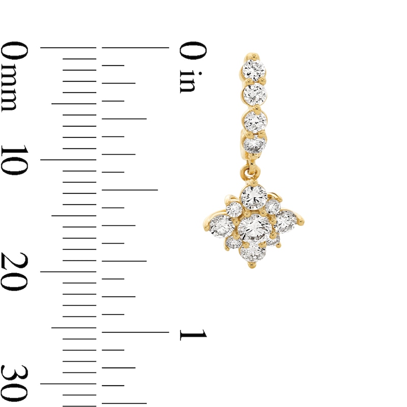 Main Image 3 of 1 CT. T.W. Certified Lab-Grown Diamond J-Hoop Starburst Drop Earrings in 10K Gold (F/VS2)