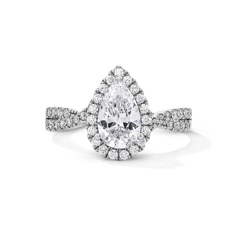 Main Image 1 of 1-3/8 CT. T.W. Pear-Shaped Certified Lab-Grown Diamond Frame Ring in 14K White Gold (F/VS2)