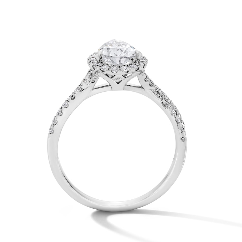 Main Image 3 of 1-3/8 CT. T.W. Pear-Shaped Certified Lab-Grown Diamond Frame Ring in 14K White Gold (F/VS2)