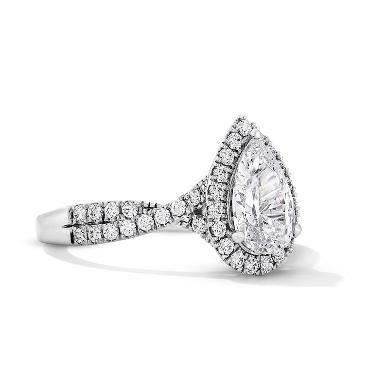 Main Image 4 of 1-3/8 CT. T.W. Pear-Shaped Certified Lab-Grown Diamond Frame Ring in 14K White Gold (F/VS2)