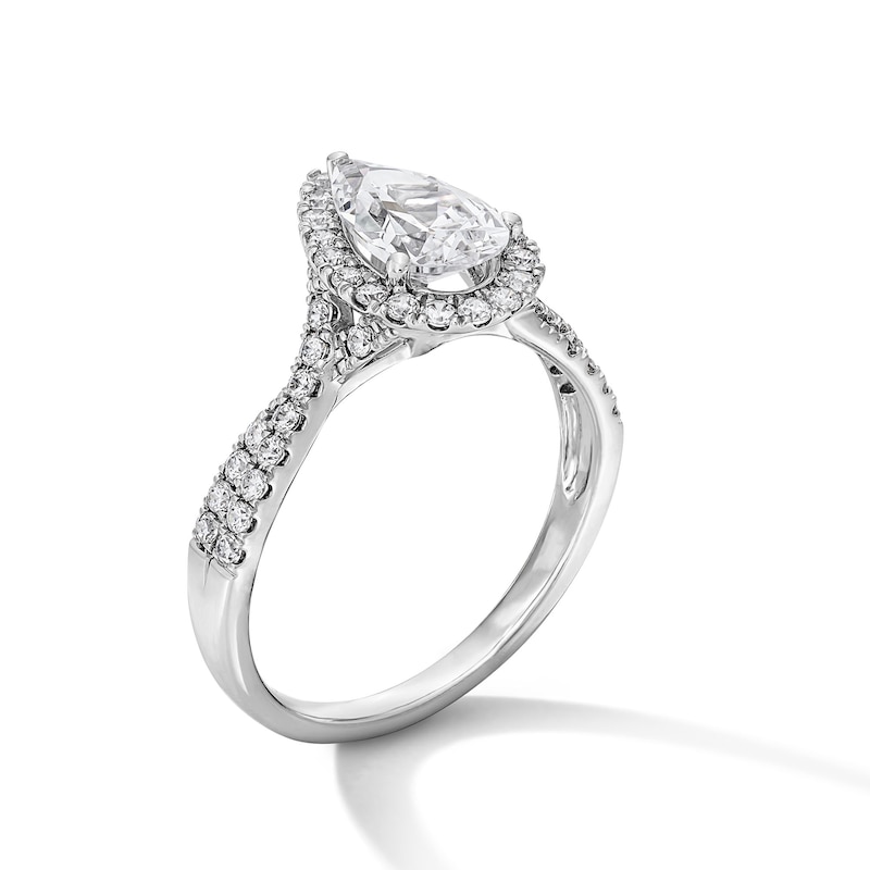 Main Image 5 of 1-3/8 CT. T.W. Pear-Shaped Certified Lab-Grown Diamond Frame Ring in 14K White Gold (F/VS2)
