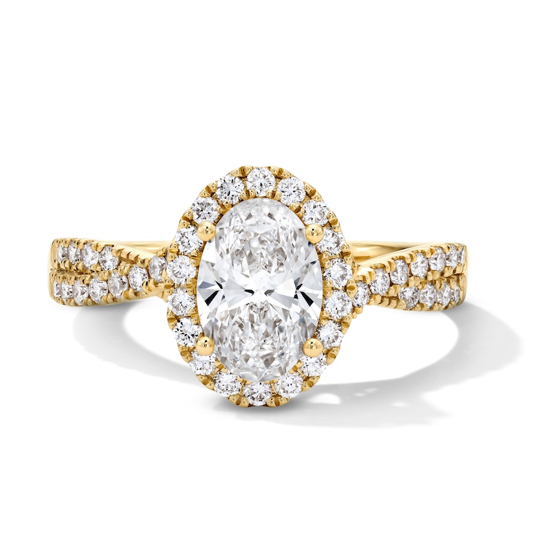Main Image 1 of 1-3/8 CT. T.W. Oval Certified Lab-Grown Diamond Frame Bridal Set in 14K Gold (F/VS2)