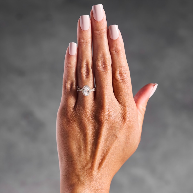 Main Image 2 of 1-3/8 CT. T.W. Oval Certified Lab-Grown Diamond Frame Bridal Set in 14K Gold (F/VS2)