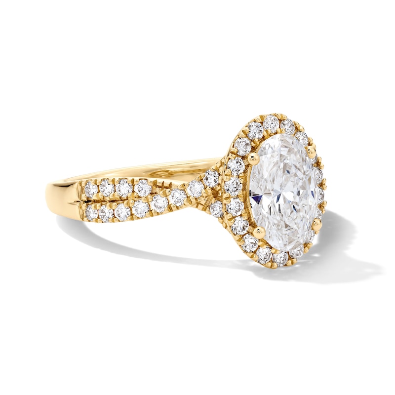 Main Image 4 of 1-3/8 CT. T.W. Oval Certified Lab-Grown Diamond Frame Bridal Set in 14K Gold (F/VS2)
