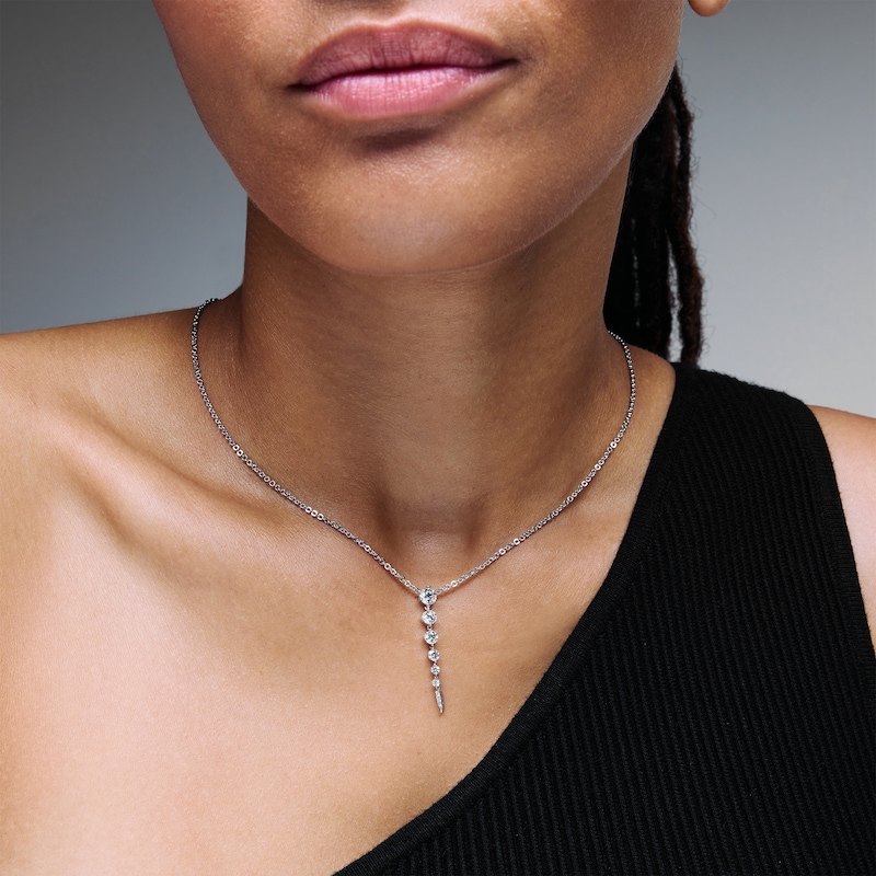 Main Image 2 of 1 CT. T.W. Certified Lab-Grown Diamond Tapered Drop Necklace in Sterling Silver (F/VS2)