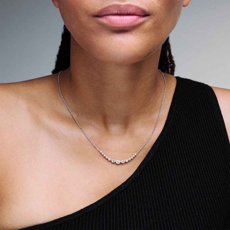 Main Image 2 of 1 CT. T.W. Certified Lab-Grown Diamond Graduated Curved Necklace in Sterling Silver (F/VS2)