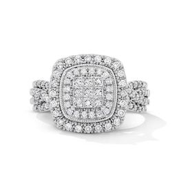 3/4 CT. T.W. Princess-Cut Multi-Diamond Double Cushion Frame Engagement Ring in 10K White Gold