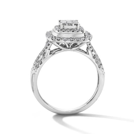 3/4 CT. T.w. Princess-Cut Multi-Diamond Double Cushion Frame Engagement Ring in 10K White Gold