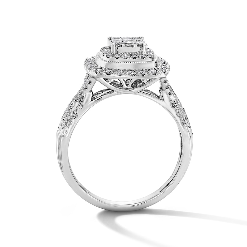 Main Image 3 of 3/4 CT. T.W. Princess-Cut Multi-Diamond Double Cushion Frame Engagement Ring in 10K White Gold