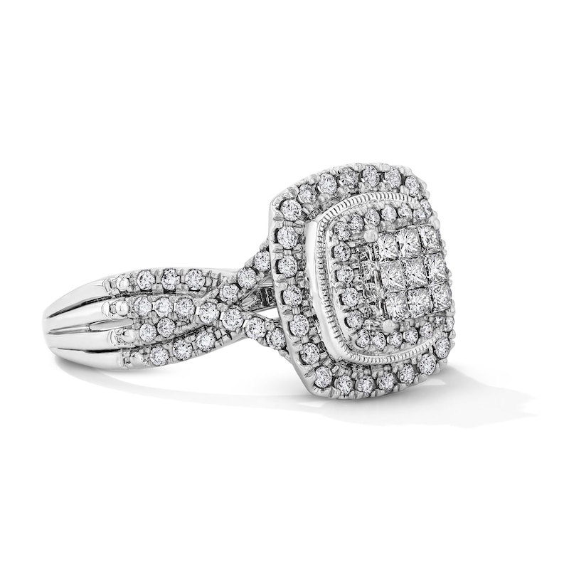 Main Image 4 of 3/4 CT. T.W. Princess-Cut Multi-Diamond Double Cushion Frame Engagement Ring in 10K White Gold