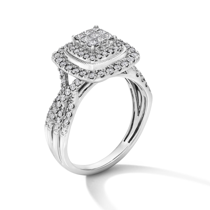 Main Image 5 of 3/4 CT. T.W. Princess-Cut Multi-Diamond Double Cushion Frame Engagement Ring in 10K White Gold