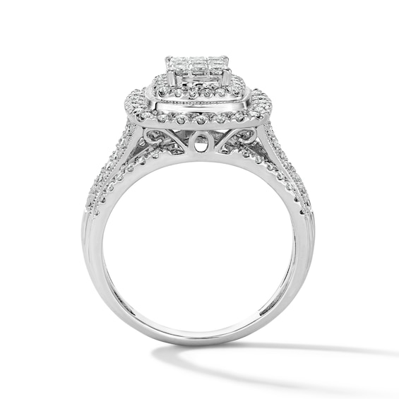 3/4 CT. T.w. Multi-Stone Diamond Double-Frame Engagement Ring in 10K White Gold