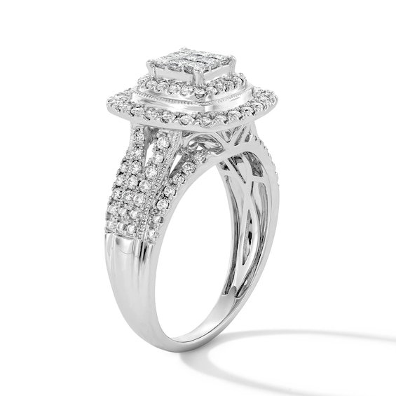 3/4 CT. T.w. Multi-Stone Diamond Double-Frame Engagement Ring in 10K White Gold