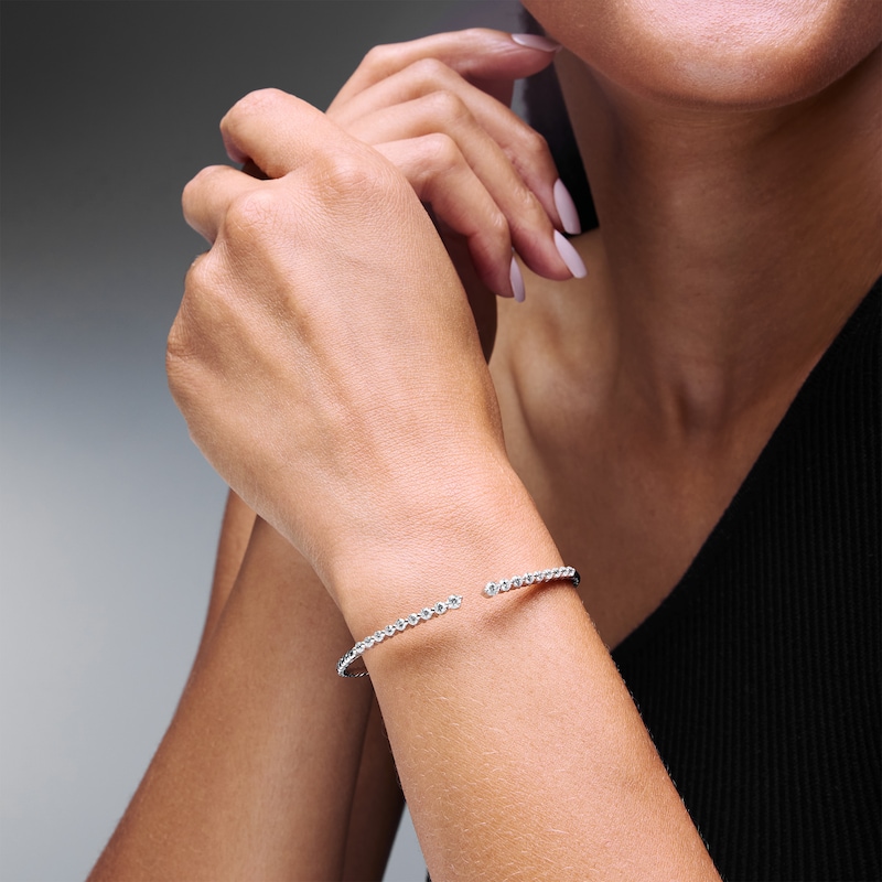 Main Image 2 of 1 CT. T.W. Certified Lab-Grown Diamond Graduated Open Flex Bangle in Sterling Silver (F/VS2)