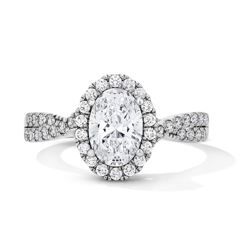 Main Image 1 of 1-3/8 CT. T.W. Oval Certified Lab-Grown Diamond Frame Ring in 14K White Gold (F/VS2)