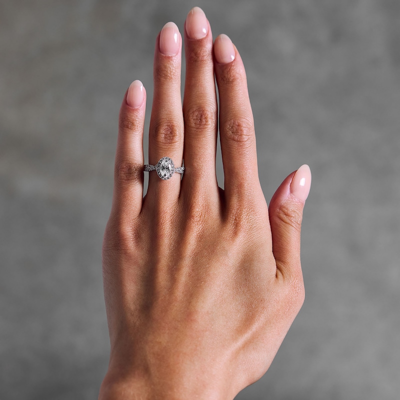 Main Image 2 of 1-3/8 CT. T.W. Oval Certified Lab-Grown Diamond Frame Ring in 14K White Gold (F/VS2)
