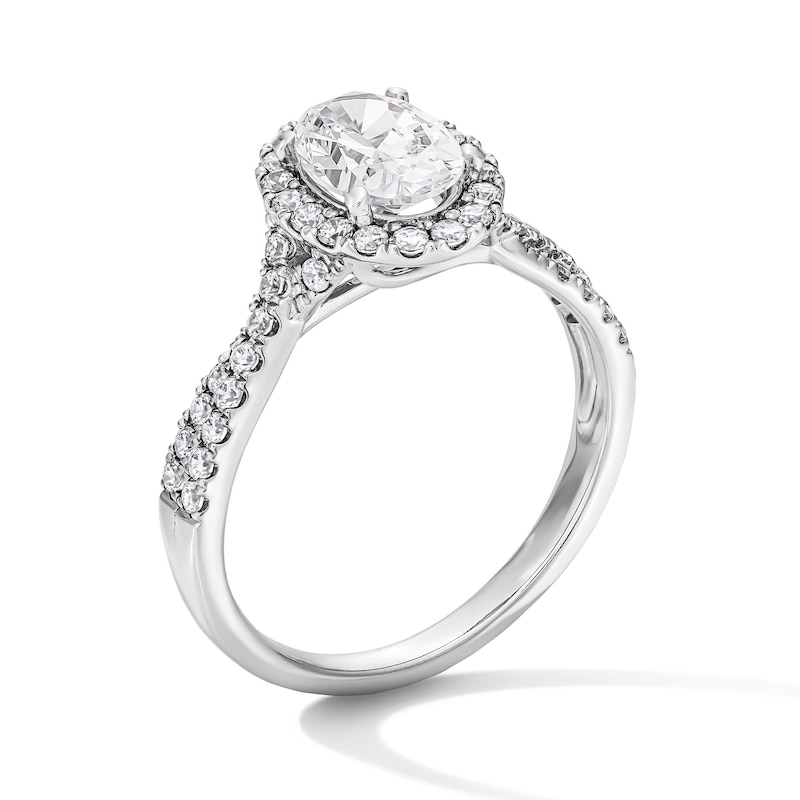 Main Image 5 of 1-3/8 CT. T.W. Oval Certified Lab-Grown Diamond Frame Ring in 14K White Gold (F/VS2)