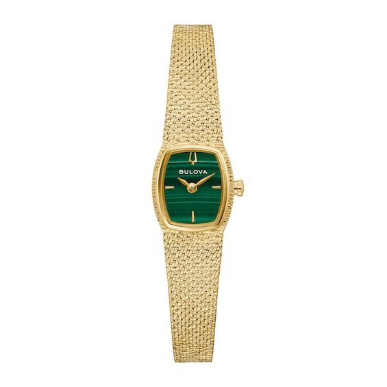 Ladiesâ Bulova Classic Goddess of Time Gold-Tone IP Analog Watch with Green Malachite Dial (Model: 97L184)