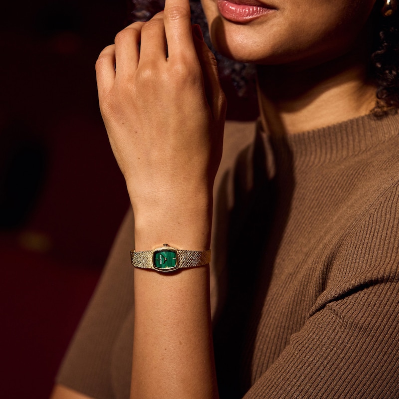 Main Image 5 of Ladies’ Bulova Classic Goddess of Time Gold-Tone IP Analog Watch with Green Malachite Dial (Model: 97L184)