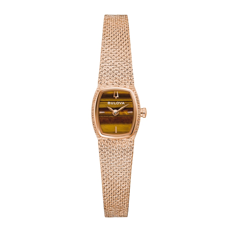Main Image 1 of Ladies’ Bulova Classic Goddess of Time Rose-Tone IP Analog Watch with Brown Tiger’s Eye Dial (Model: 97L185)