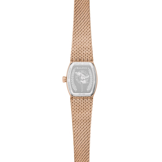 Ladiesâ Bulova Classic Goddess of Time Rose-Tone IP Analog Watch with Brown Tigerâs Eye Dial (Model: 97L185)