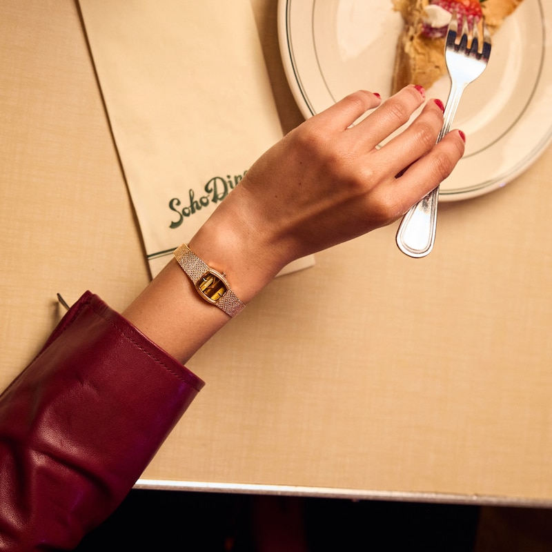 Main Image 5 of Ladies’ Bulova Classic Goddess of Time Rose-Tone IP Analog Watch with Brown Tiger’s Eye Dial (Model: 97L185)