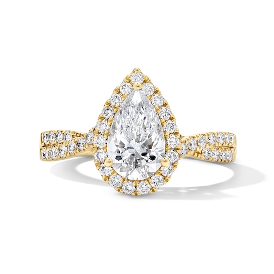 1-3/8 CT. T.w. Pear-Shaped Certified Lab-Grown Diamond Frame Ring in 14K Gold (F/Vs2)