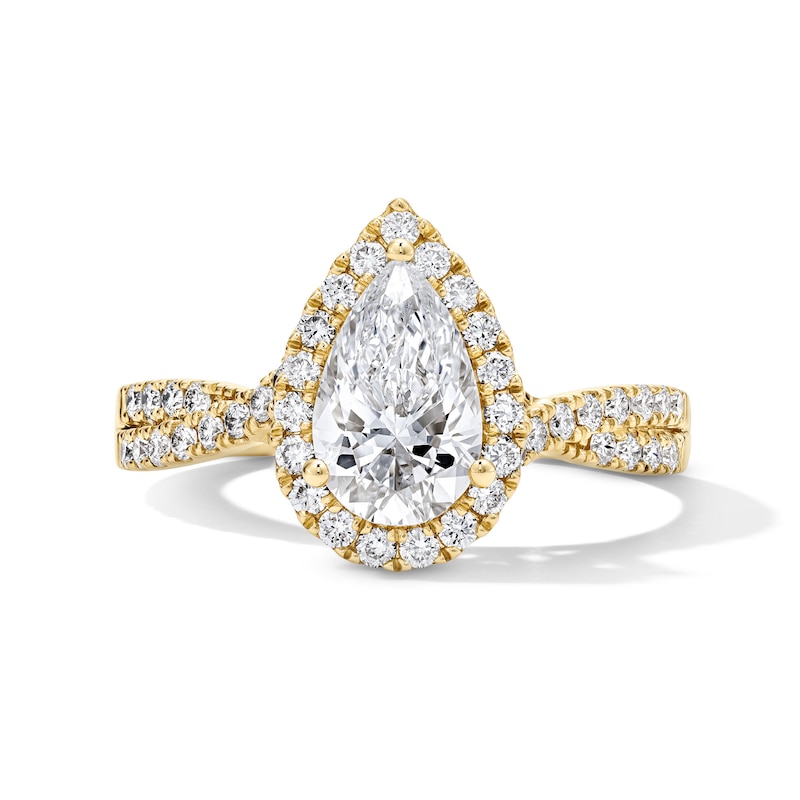 Main Image 1 of 1-3/8 CT. T.W. Pear-Shaped Certified Lab-Grown Diamond Frame Ring in 14K Gold (F/VS2)