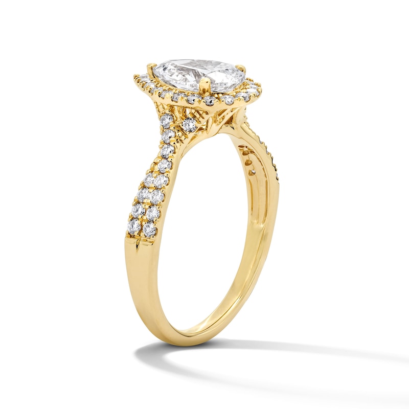 Main Image 5 of 1-3/8 CT. T.W. Pear-Shaped Certified Lab-Grown Diamond Frame Ring in 14K Gold (F/VS2)