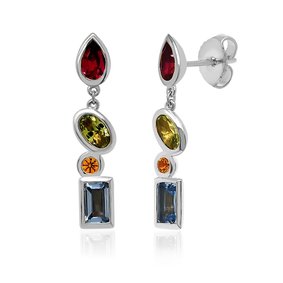 Bezel-Set Mixed-Shape Birthstone Drop Earrings (4 Stones)