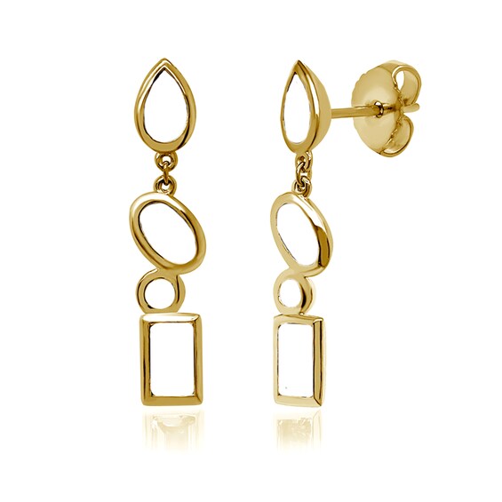 Bezel-Set Mixed-Shape Birthstone Drop Earrings (4 Stones)