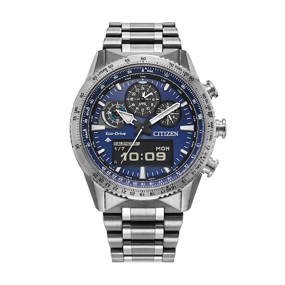 Menâs Citizen Eco-DriveÂ® Promaster Skyhawk A-T Hybrid Chronograph Watch with Blue Dial (Model: Jv2000-51L)