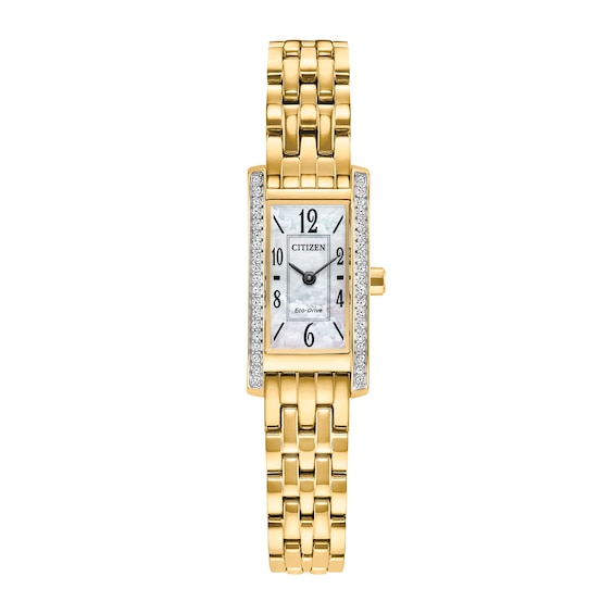 Ladiesâ Citizen Eco-DriveÂ® Palidoro Gold-Tone IP Analog Watch with Mother-of-Pearl Dial and Crystal Bezel (Model: Eg7112-59D)