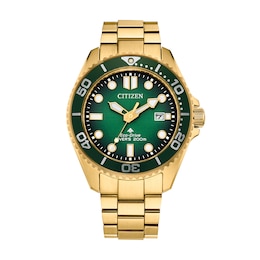 Men’s Citizen Eco-Drive® Promaster Dive Gold-Tone IP Analog Watch with Green Dial (Model: BN0262-59W)