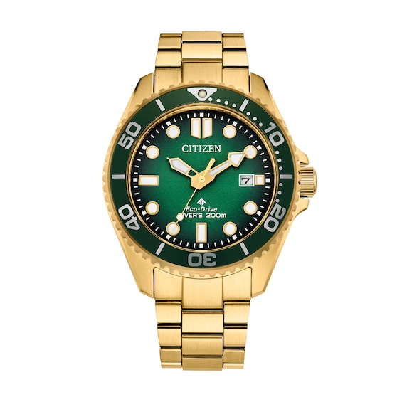 Men’s Citizen Eco-Drive® Promaster Dive Gold-Tone IP Analog Watch with Green Dial (Model: Bn0262-59W)